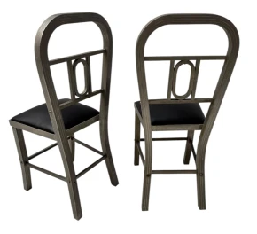 Two French Art Deco Side Chairs with Black Leather Seats, 1930s